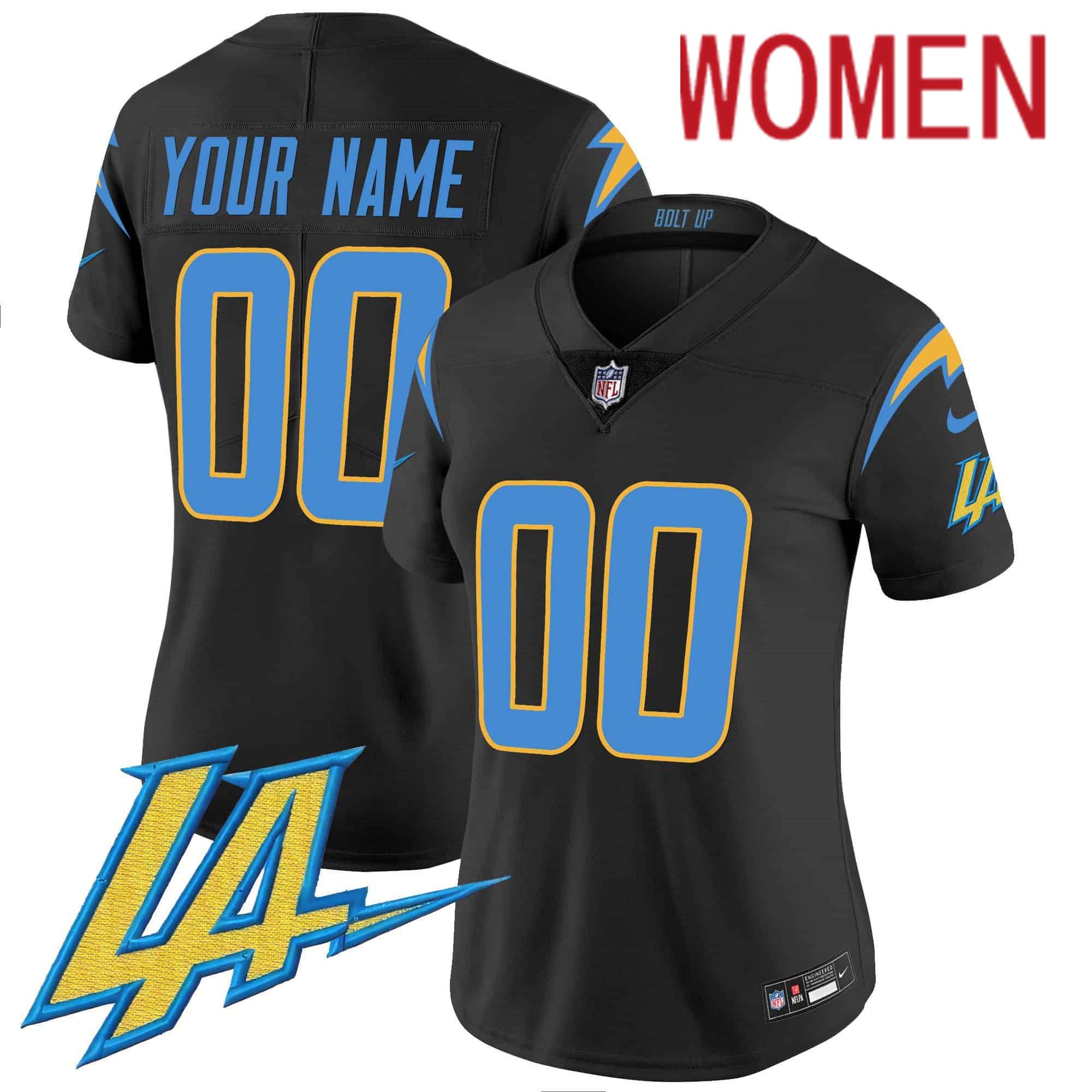 Women Los Angeles Chargers Black 2024 Nike Vapor Limited Custom NFL Jersey style 1->women nfl jersey->Women Jersey